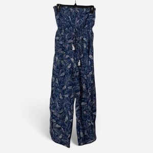 Blue Leaf Print Women's Jumpsuit